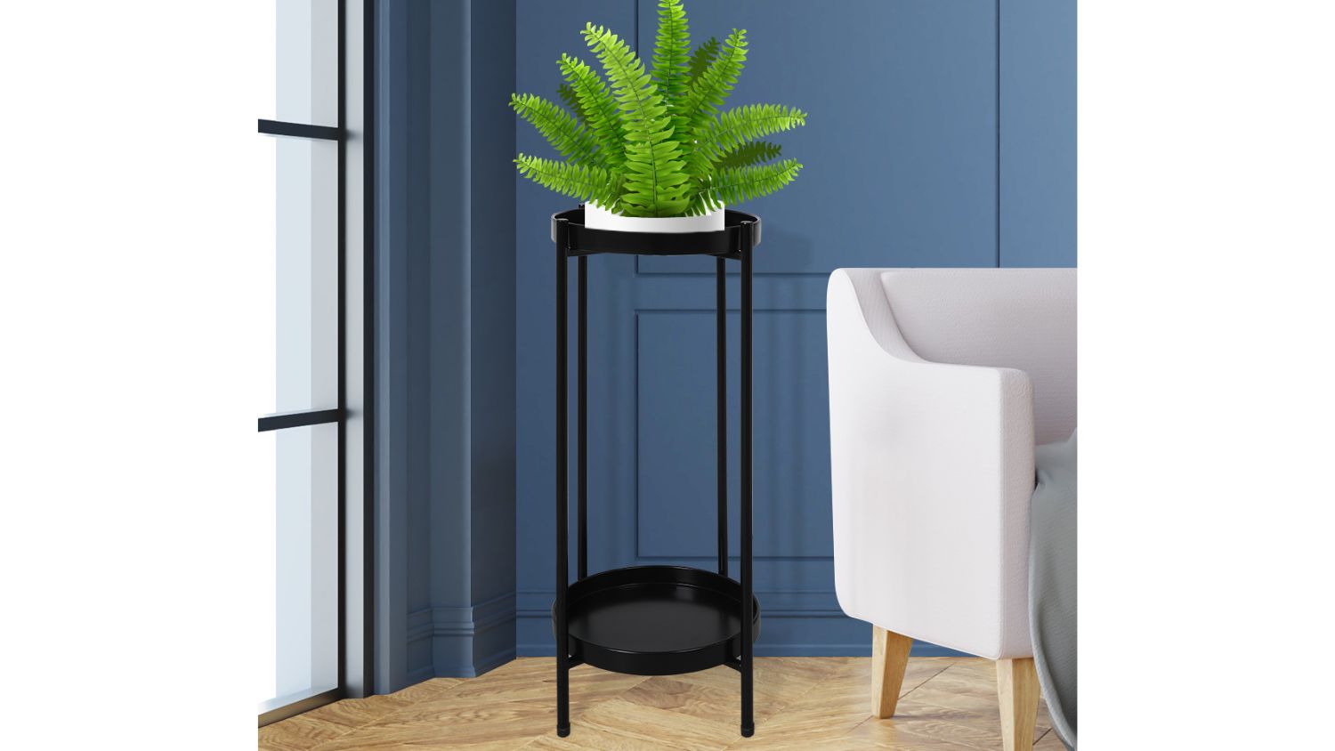 Pretty and Practical 2 Tier Round Metal Plant Stand - Black