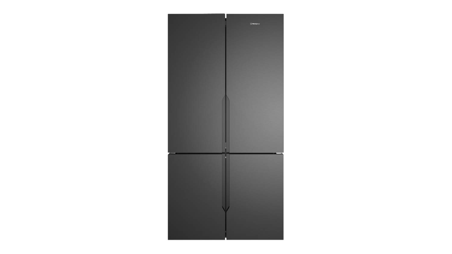 A front view of the Westinghouse 564L Quad Door Fridge Freezer in matte charcoal black