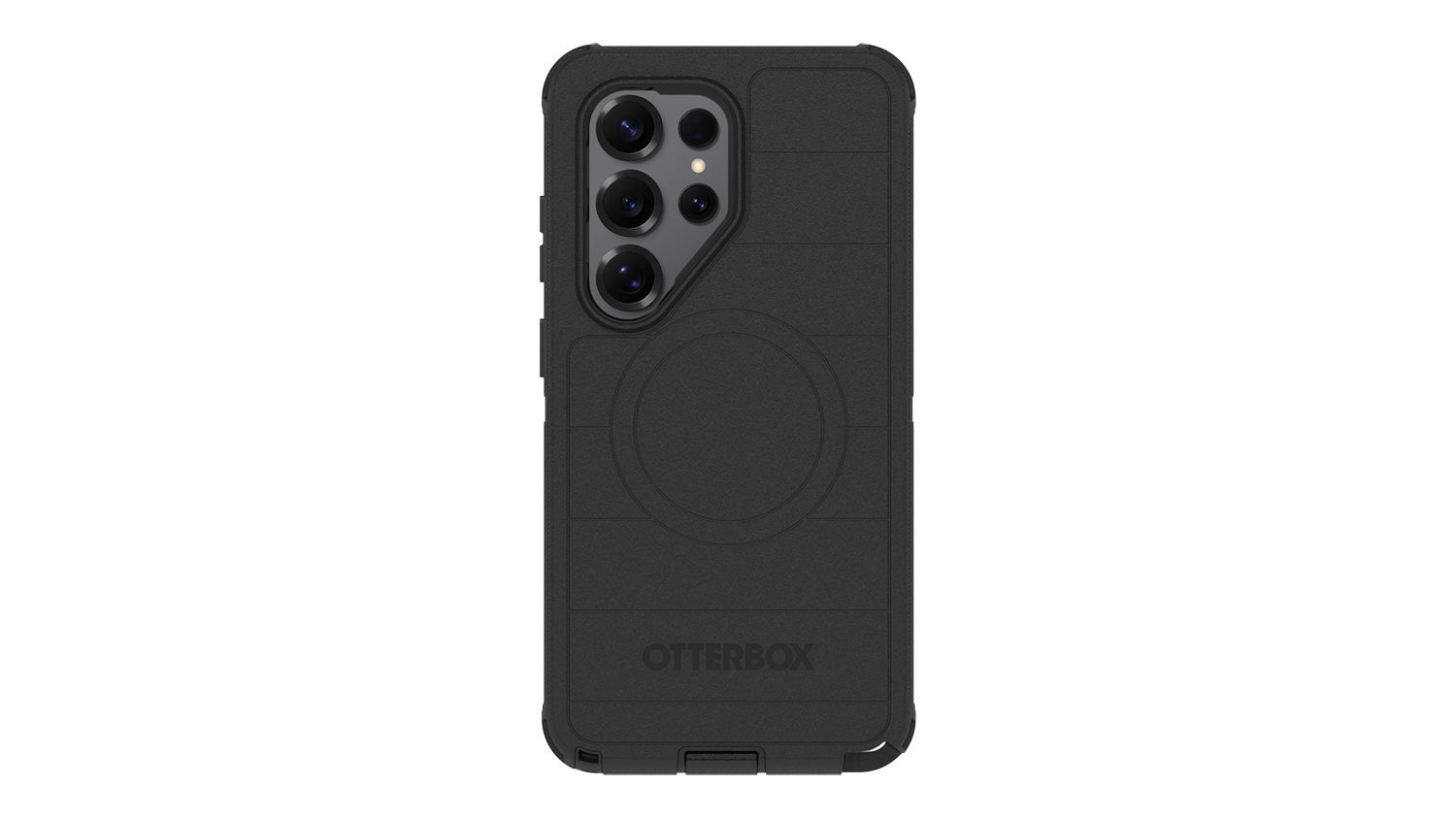 A black Otterbox Defender Pro Case for Samsung S26 Ultra