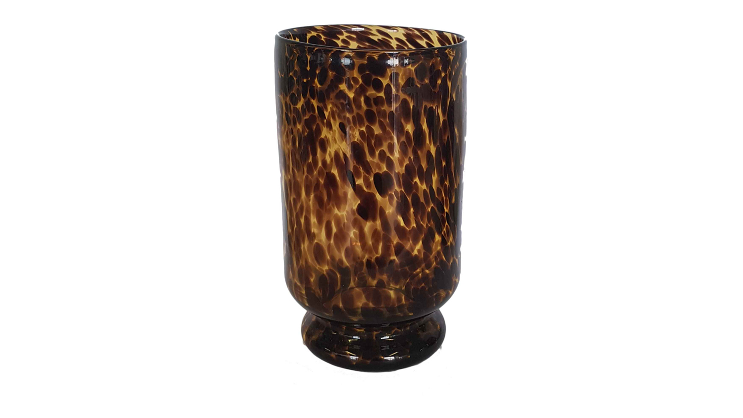 A view of the Lily Tortoiseshell Hurricane Glass Vase