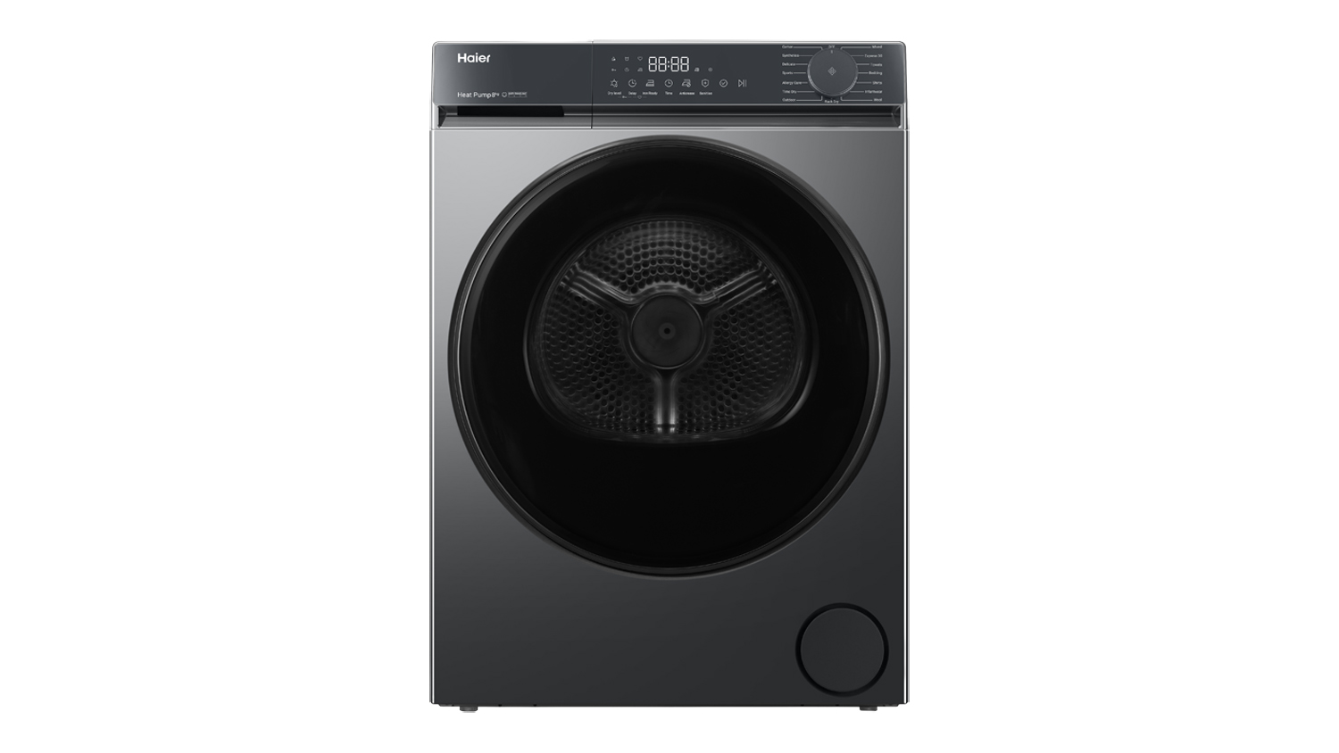 Haier 300 Series 8kg Heat Pump Dryer in a sleek black colour