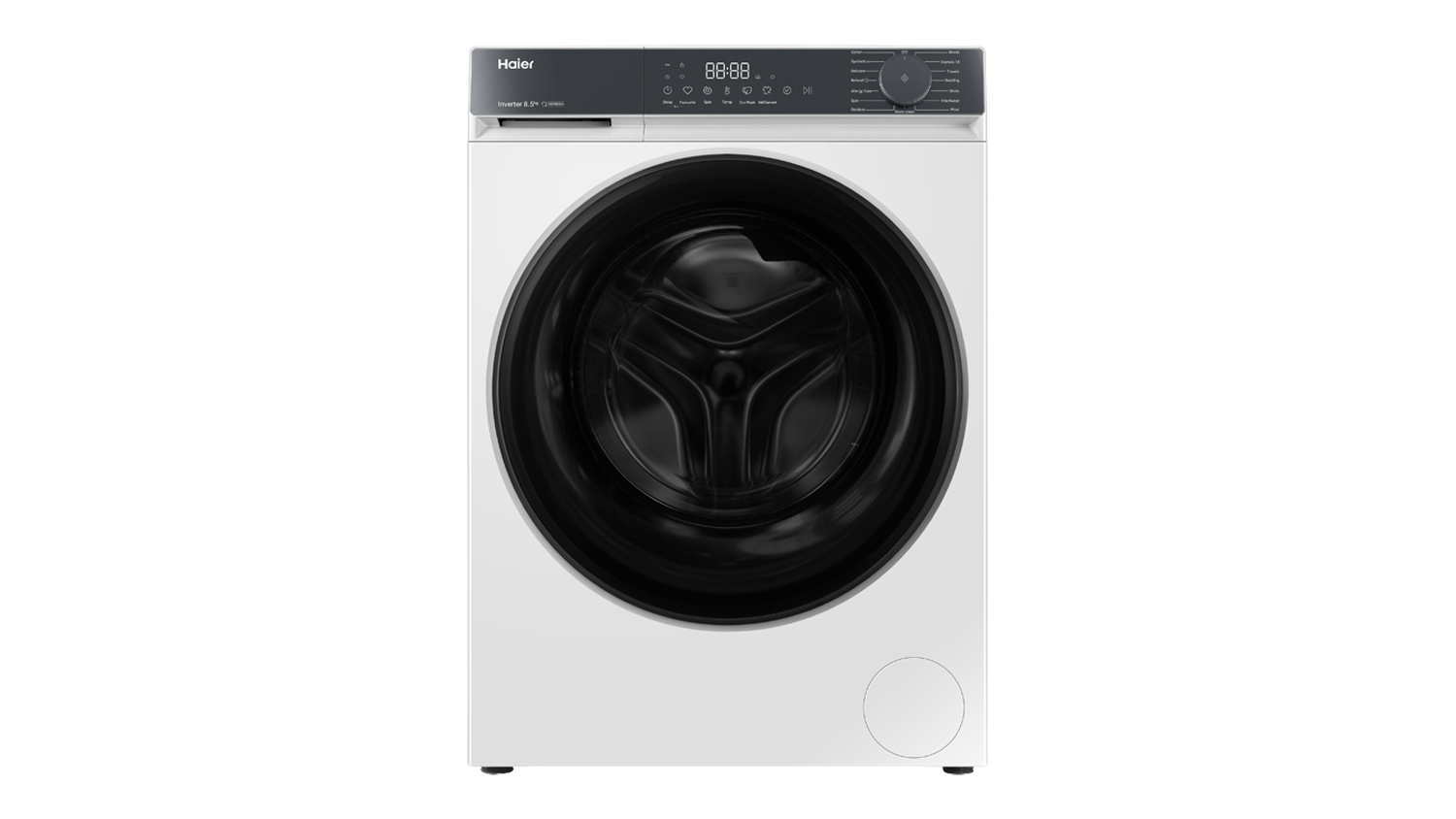 Haier 300 Series 8.5kg Front Loader Washing Machine in a sleek white colour