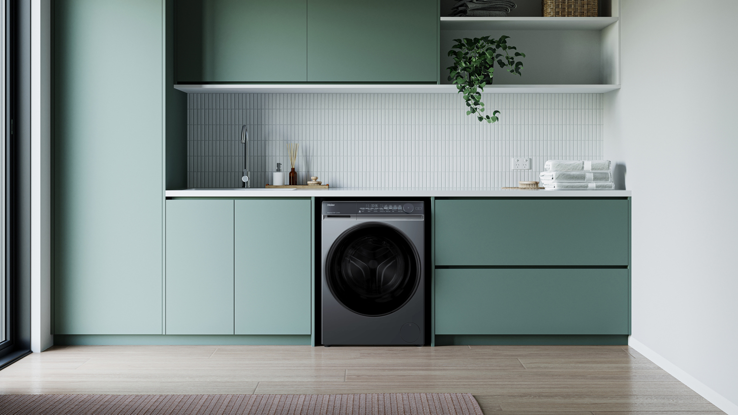 Haier 500 Series 9.5kg Front Loader Smart Washing Machine - Black (HWFS95NB1)