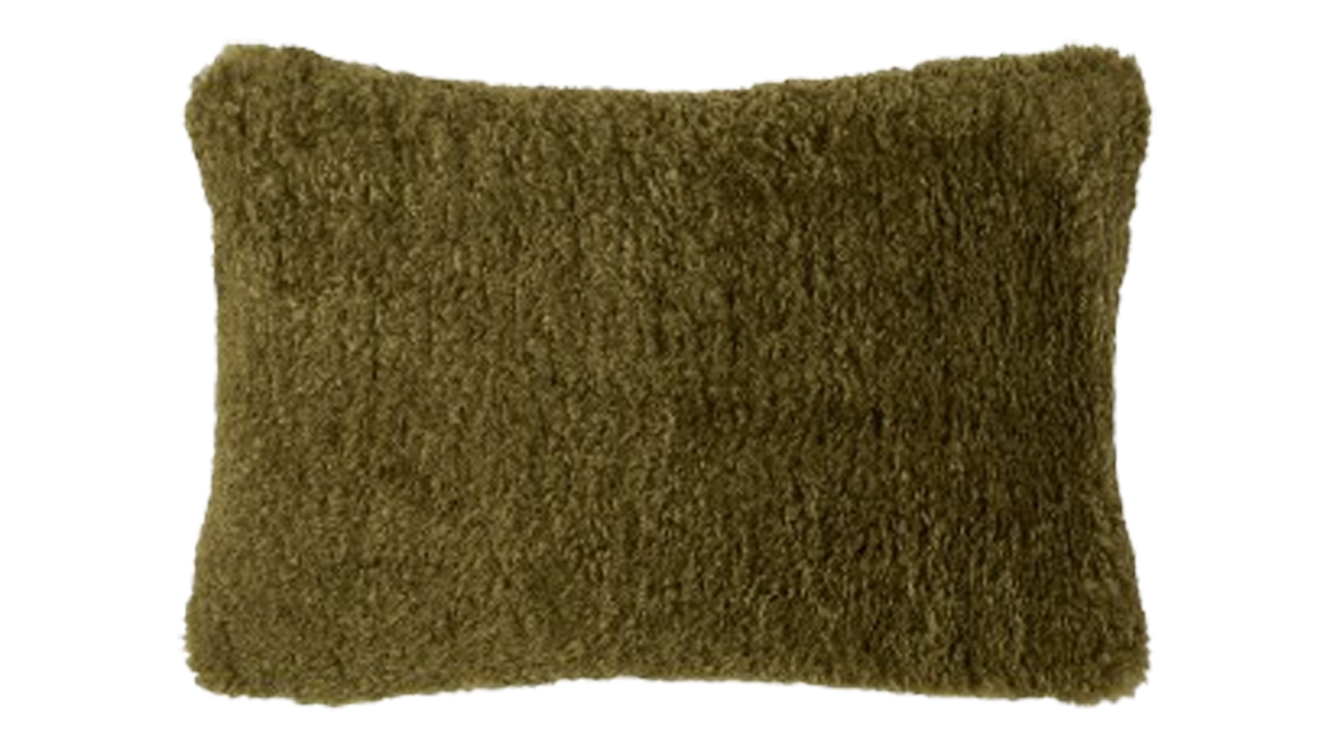 Rectangular Shetland Cushion featuring a cosy, olive colour with faux fur texture