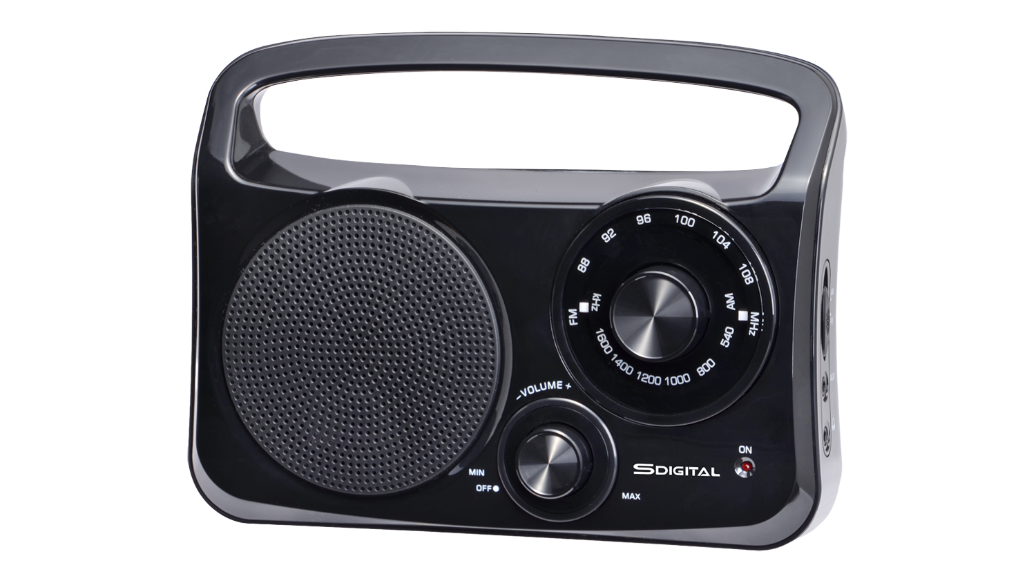 An S-Digital Portable AM/FM Radio in a sleek black colour