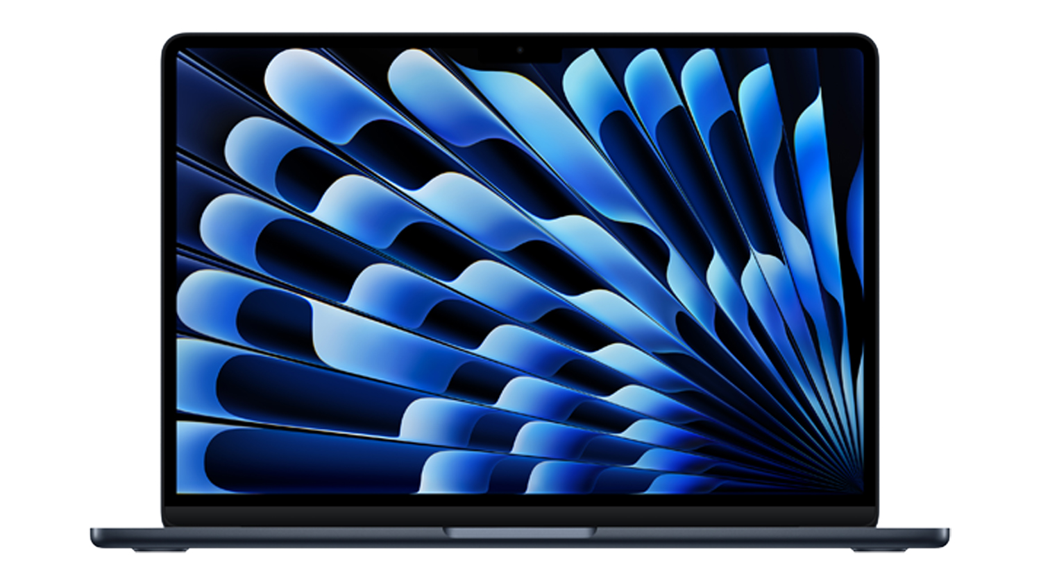 Midnight 13-inch MacBook Air M5 displayed open from the front, highlighting its thin bezels and liquid retina display