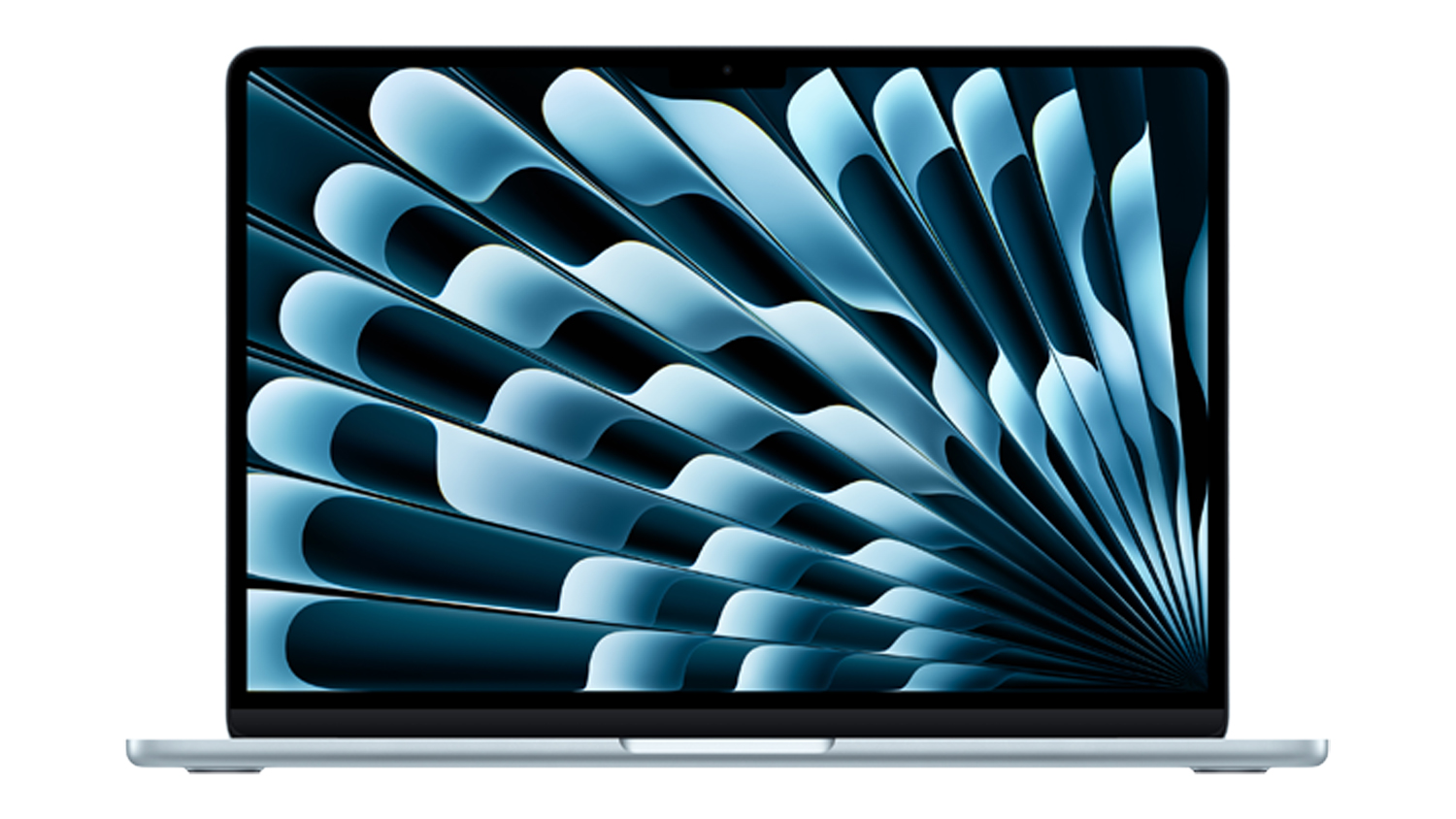 Sky Blue 13-inch MacBook Air M5 displayed open from the front, highlighting its thin bezels and liquid retina display