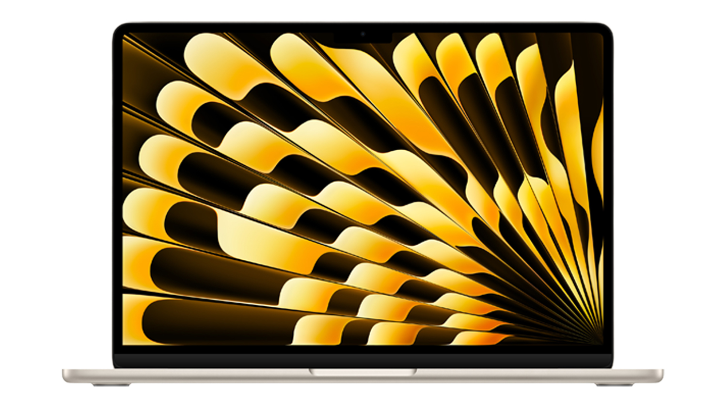 Starlight 13-inch MacBook Air M5 displayed open from the front, highlighting its thin bezels and liquid retina display