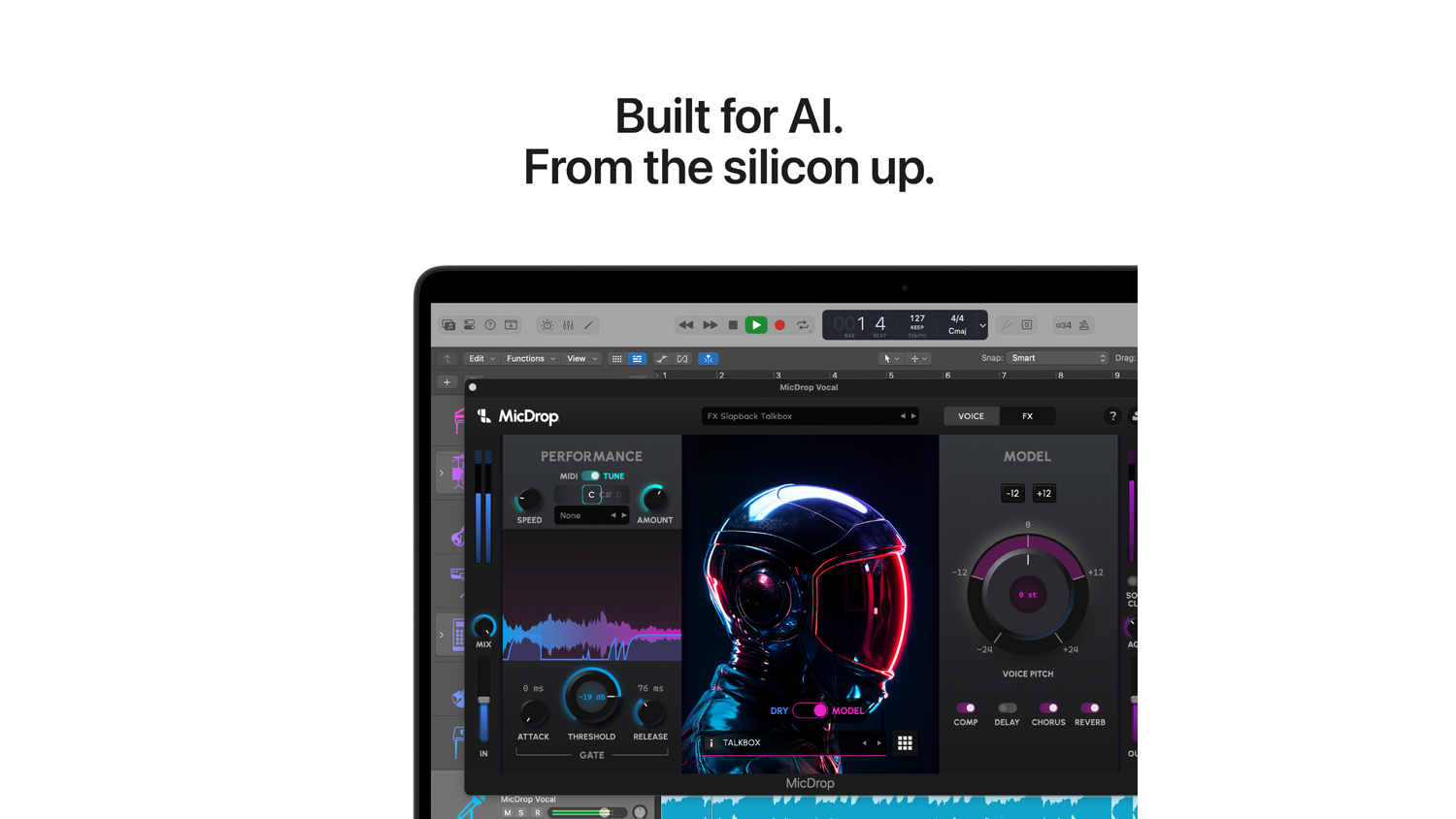 MacBook Pro screen displaying creative audio and visual editing software