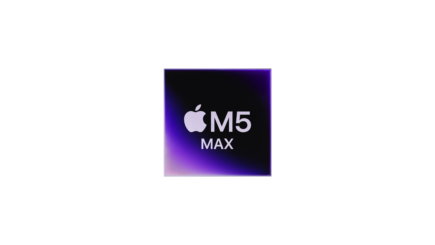 A square M5 Max chip with the Apple logo