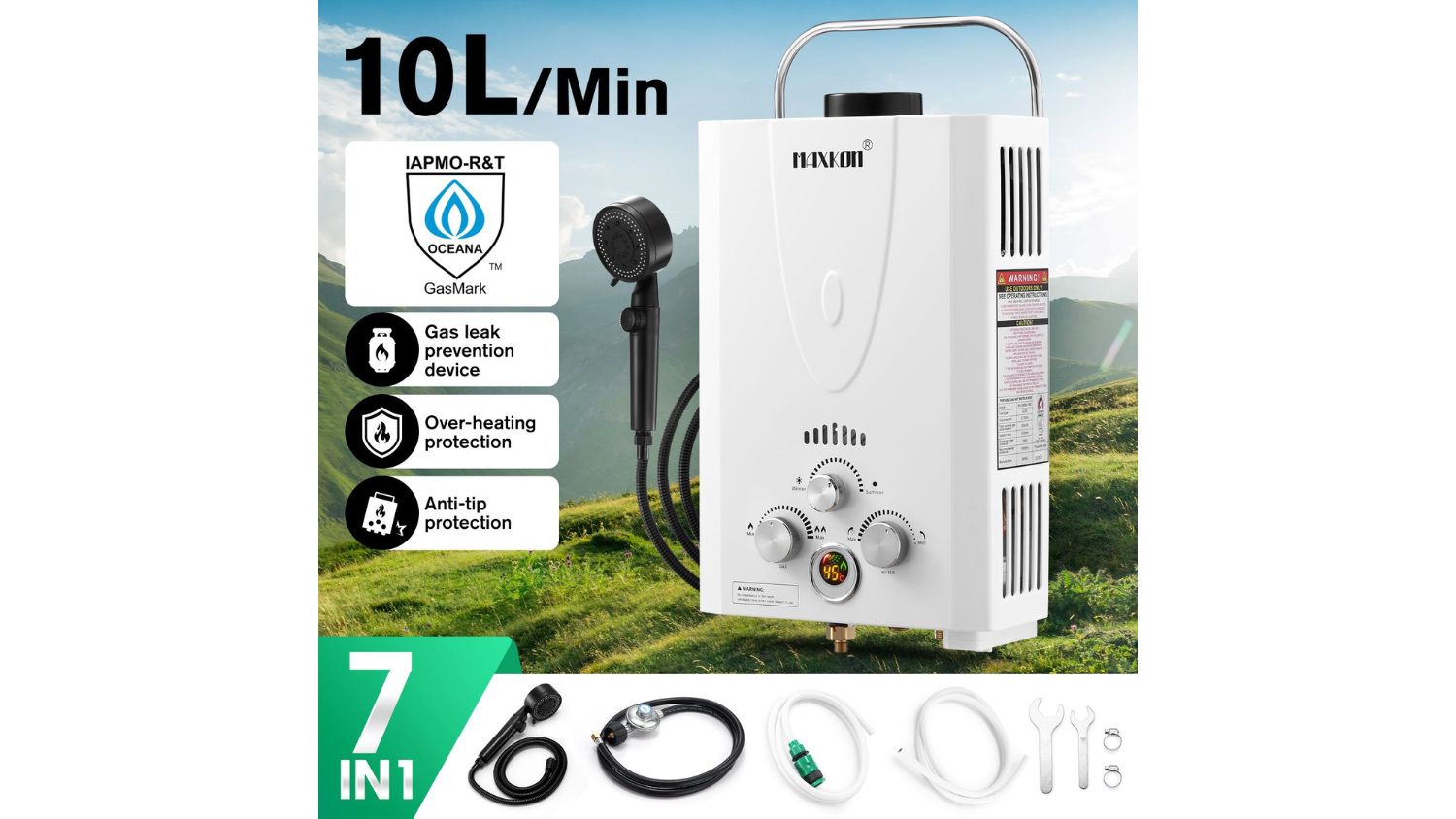 Maxkon Gas Powered Water Heater 10L 10pcs. - White