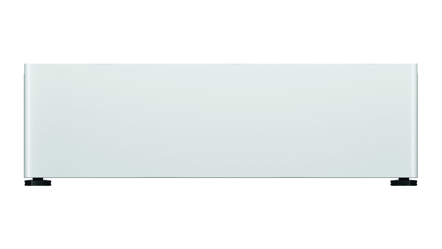 Front view of a white Fisher & Paykel Series 11 18L Stand & Storage with leveling feet