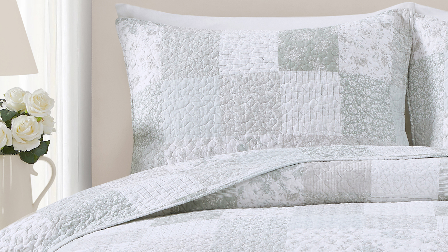 Celina Patchwork Natural Queen Coverlet Set by Laura Ashley