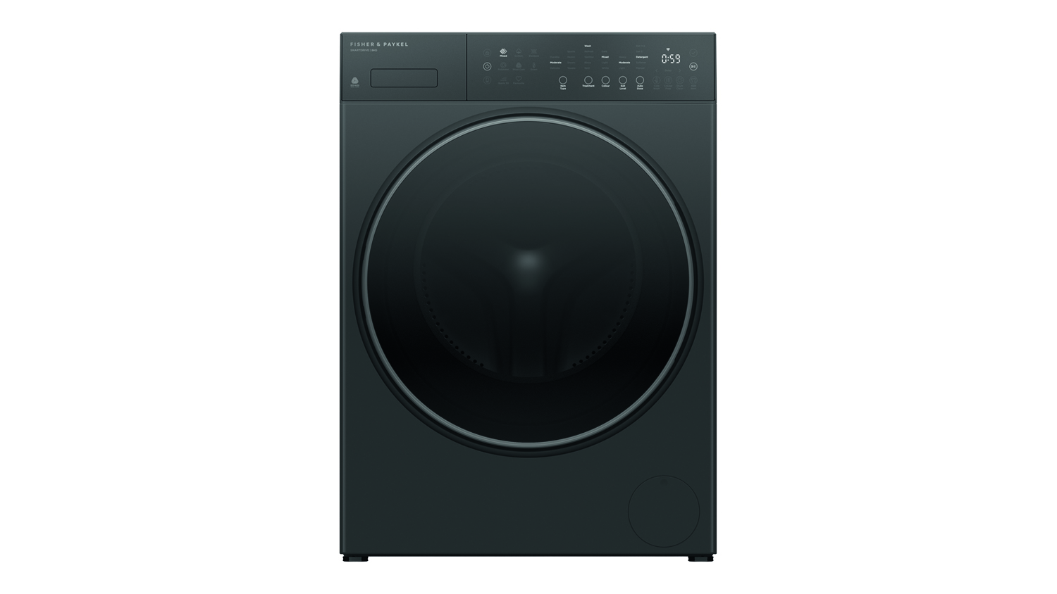 Fisher & Paykel Series 5 8kg Front Loader Smart Washing Machine in a sleek dark grey colour