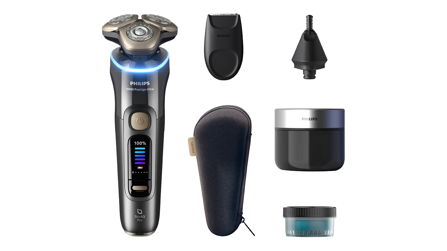 A Philips i9000 Prestige Ultra Wet & Dry Cordless Shaver with SkinIQ Pro