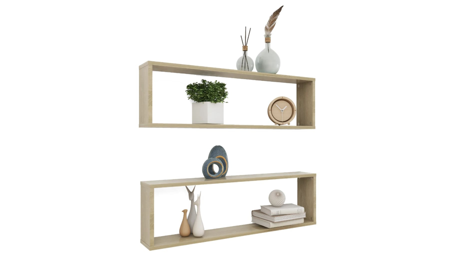 NNEVL Wall Shelves Floating Rectangle 100 x 15 x 30cm 2pcs. - Sonoma Oak