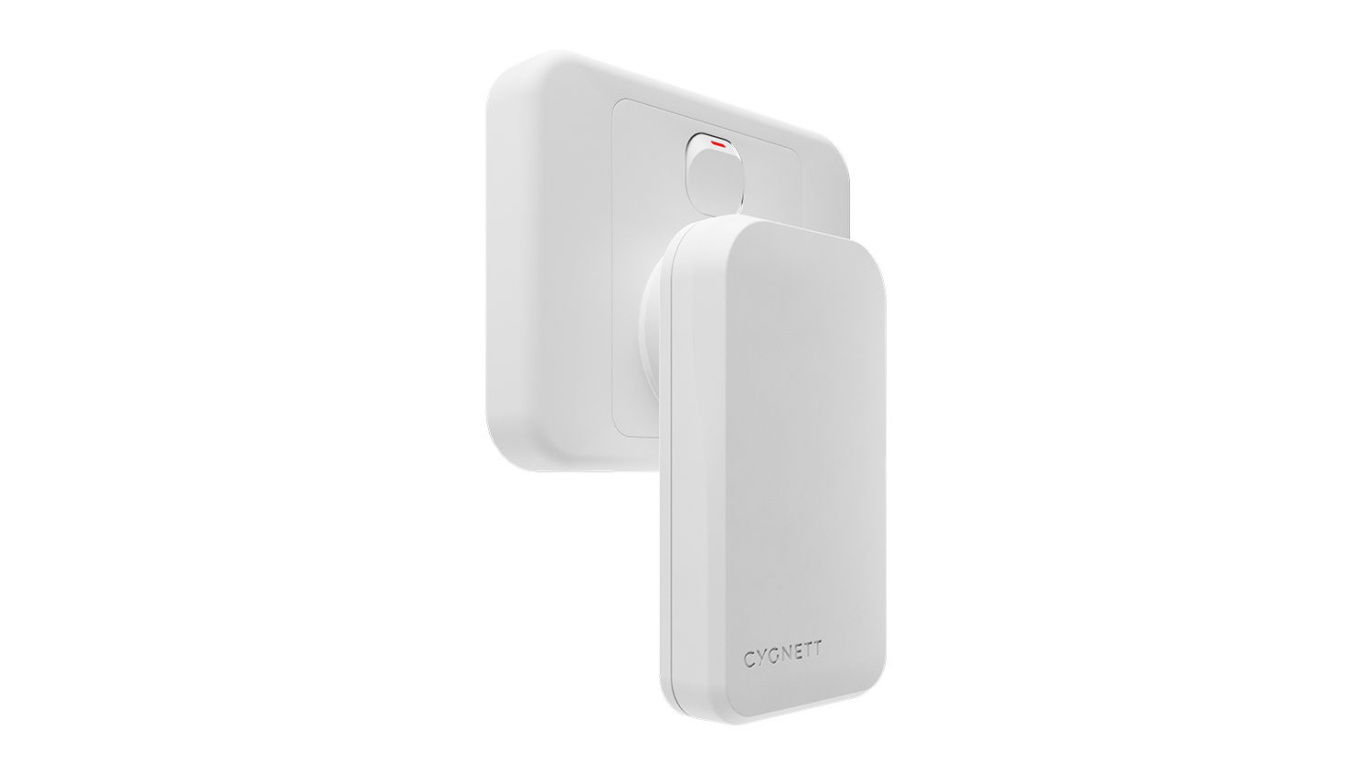 Front angle of Cygnett ChargePlus GaN wall charger with a sleek, minimalist white design