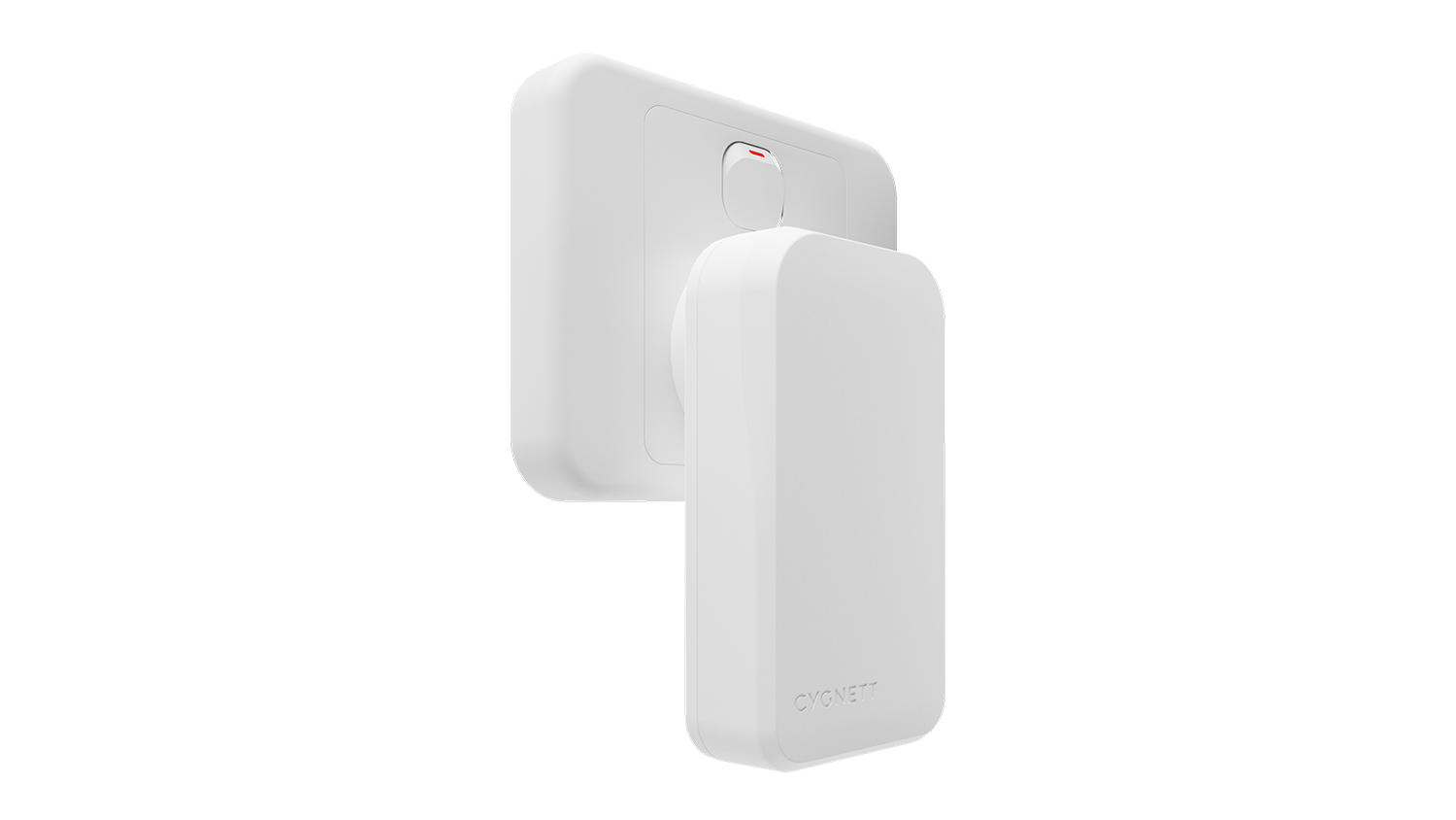 Front angle of Cygnett ChargePlus GaN wall charger with a sleek, minimalist white design