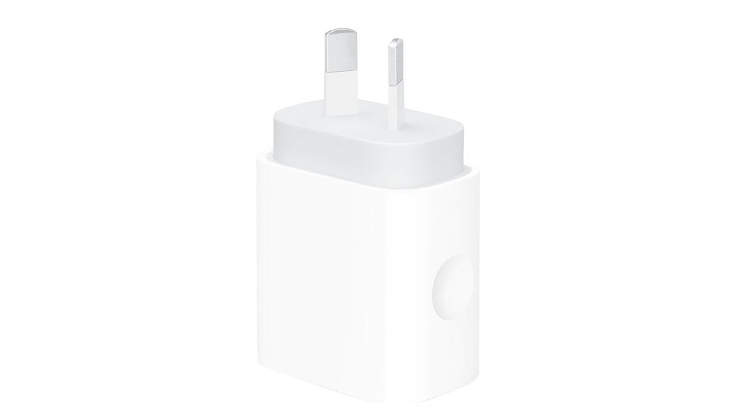 An Apple 20W USB-C Power Adapter in a sleek white colour