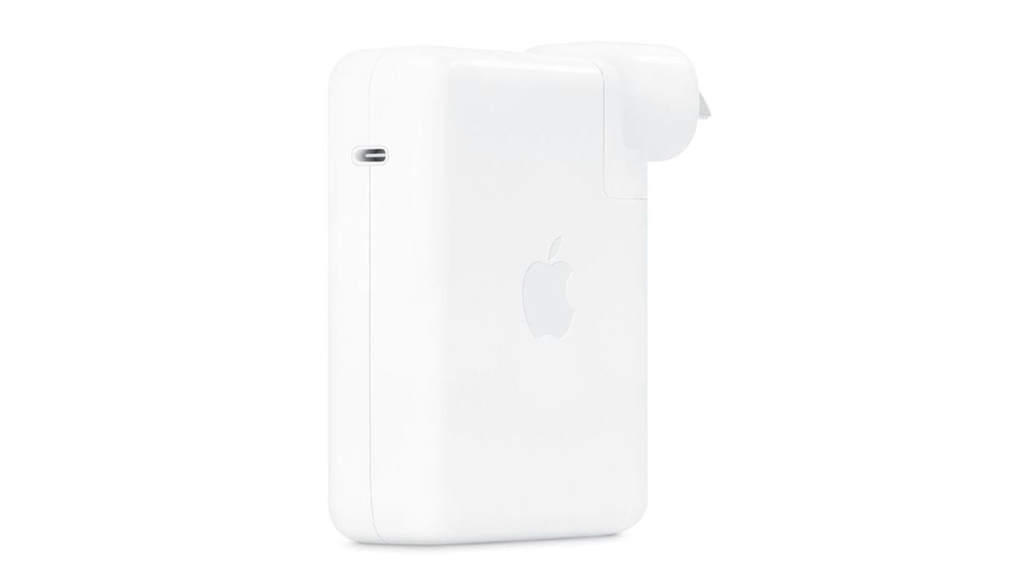 An Apple 140W USB-C Power Adapter in a sleek white colour