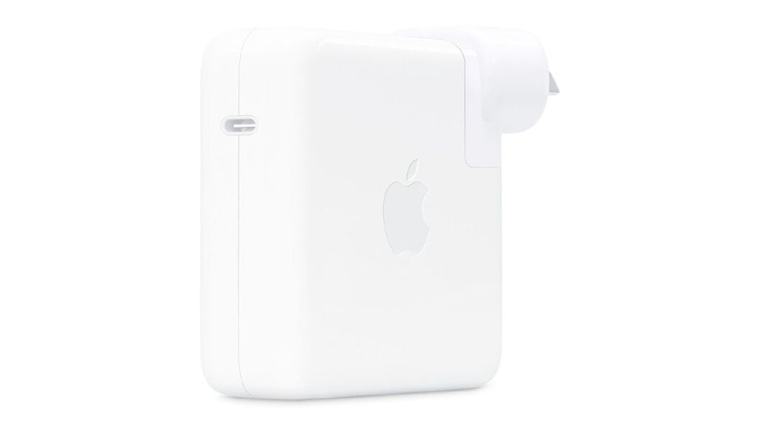 An Apple 96W USB-C Power Adapter in a sleek white colour