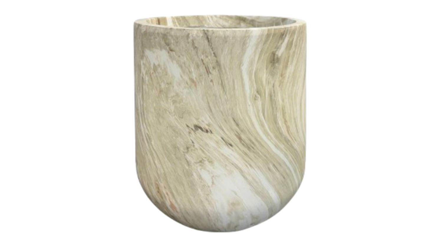 A single Bower Jade Marble MGO Planter with light green and beige swirled marble textures