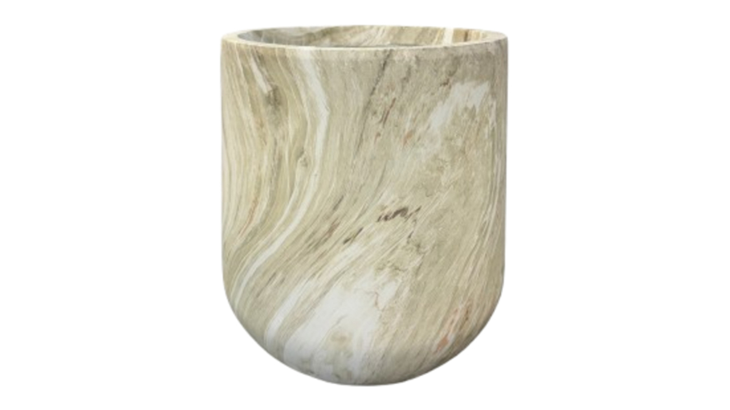 A single Bower Jade Marble MGO Planter with light green and beige swirled marble textures