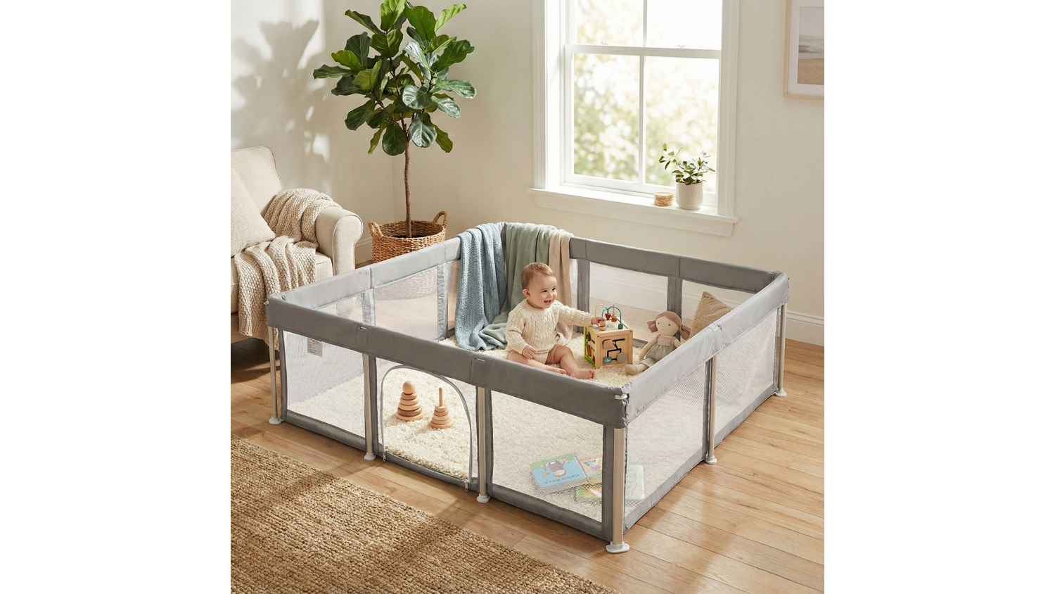 Bopeep Pop-Up Compact Mesh Baby Playpen 125 x 180cm - Grey