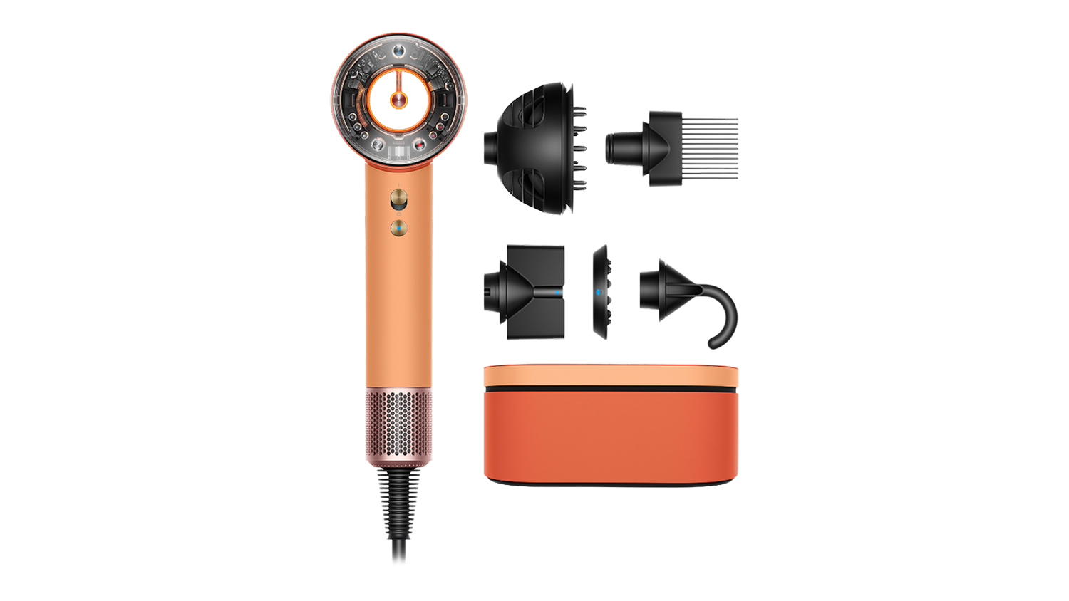 A Dyson Supersonic Nural Intelligent Hair Dryer in ceramic apricot and topaz colour