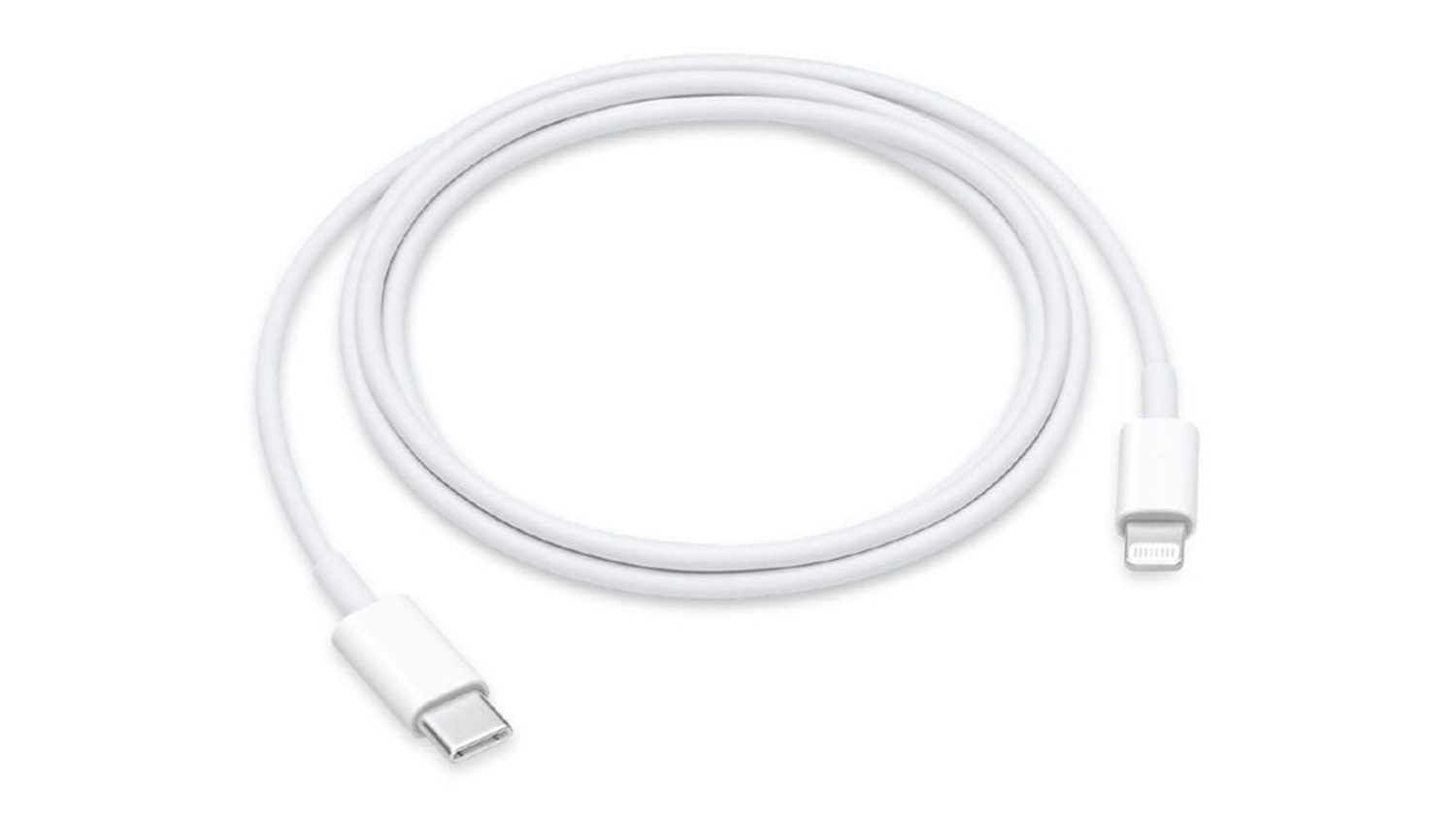 A white Apple USB-C to Lightning Charging Cable in 1m size