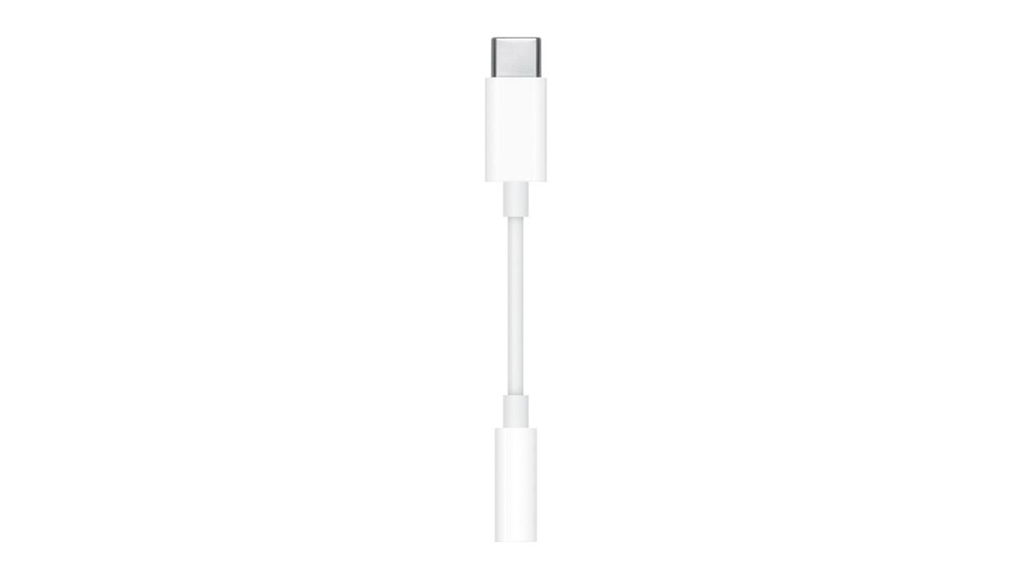 An Apple USB-C to 35mm Headphone Jack Adapter in sleek white colour