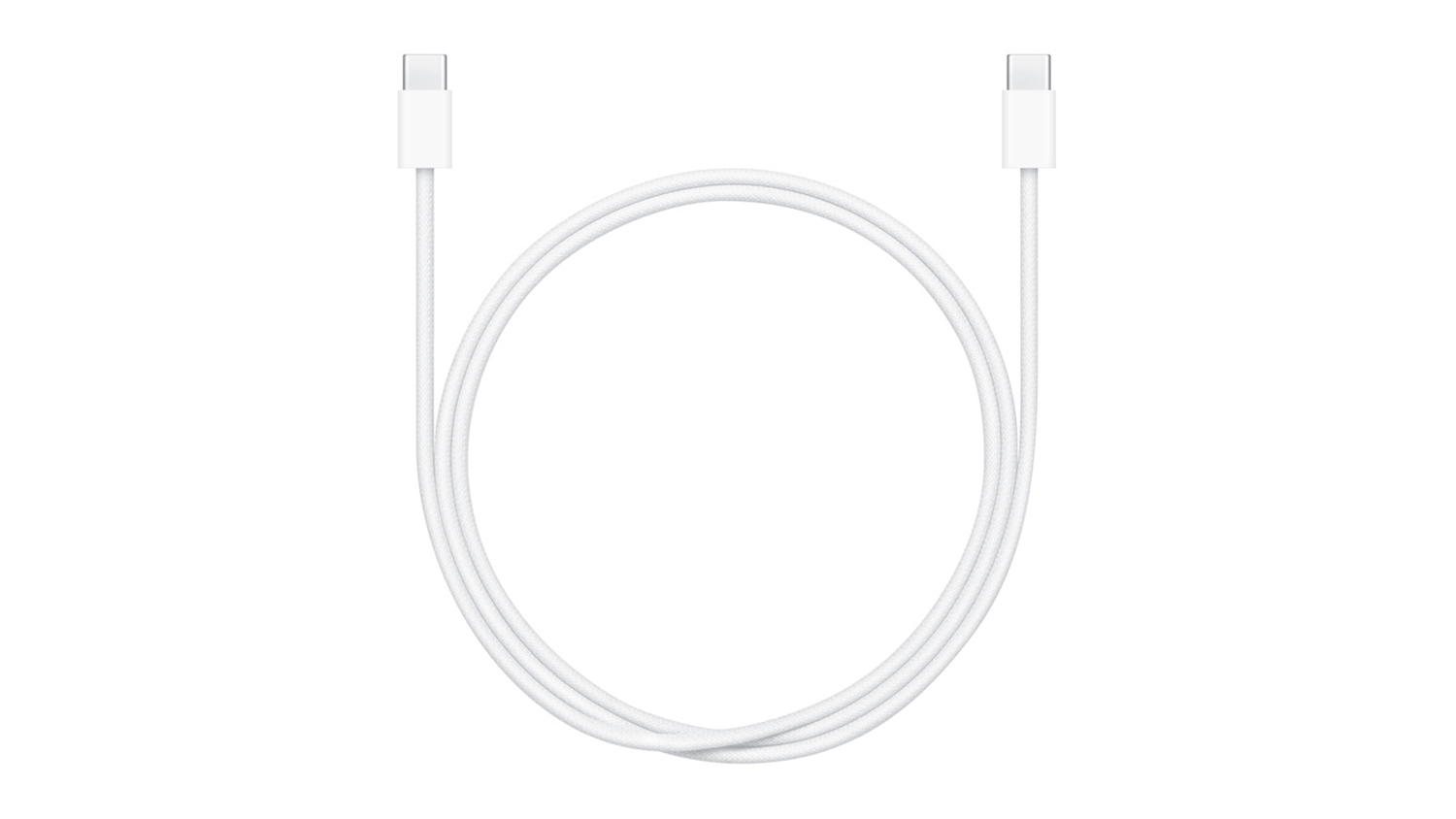 A white Apple USB-C to USB-C 60W Charging Cable in 1m size