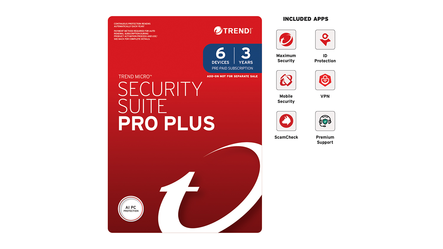 A Trend Micro Security Suite Pro Plus for 6 devices with a 3-year subscription