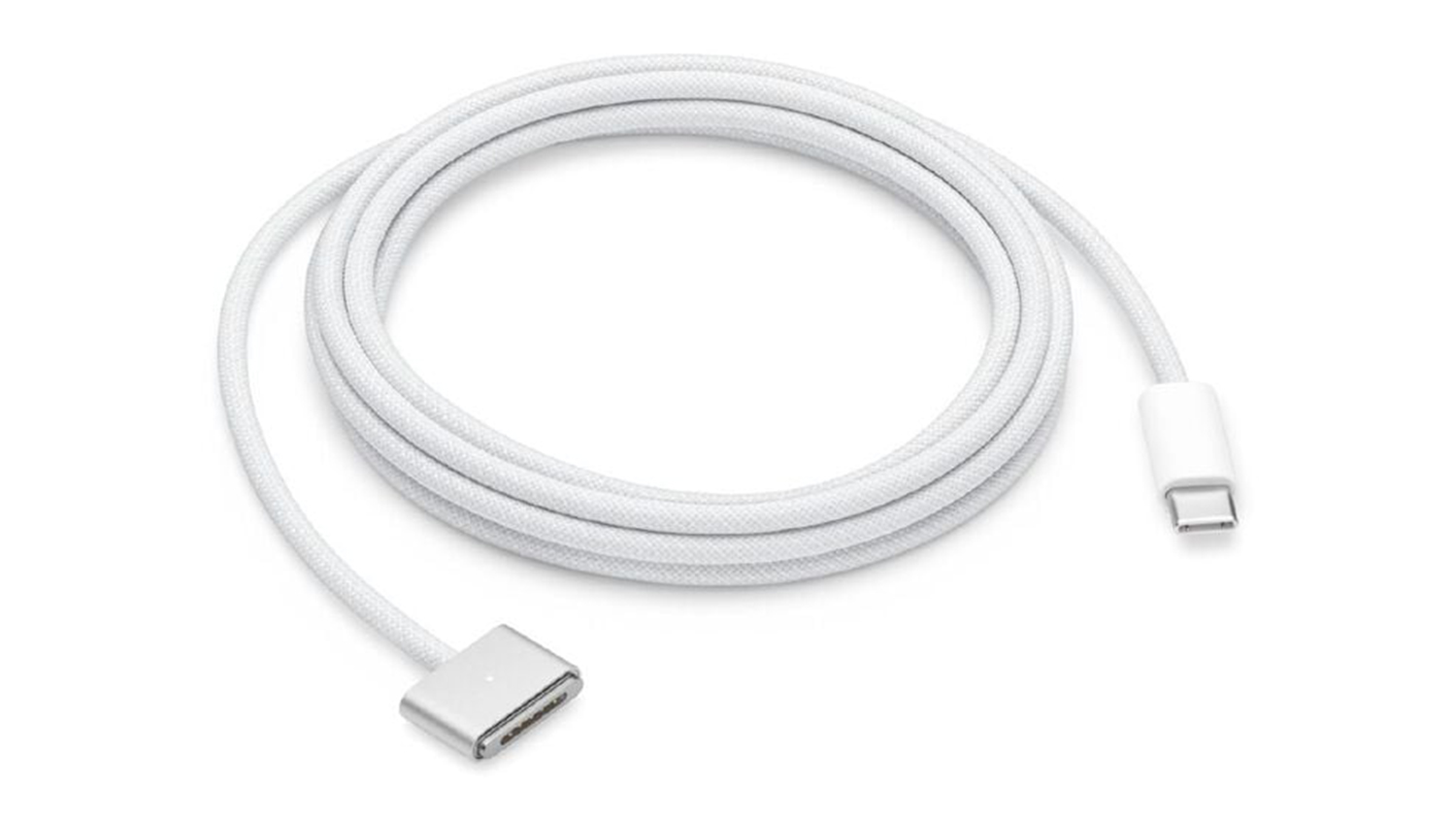A white Apple USB-C to MagSafe 3 Charging Cable in 2m size