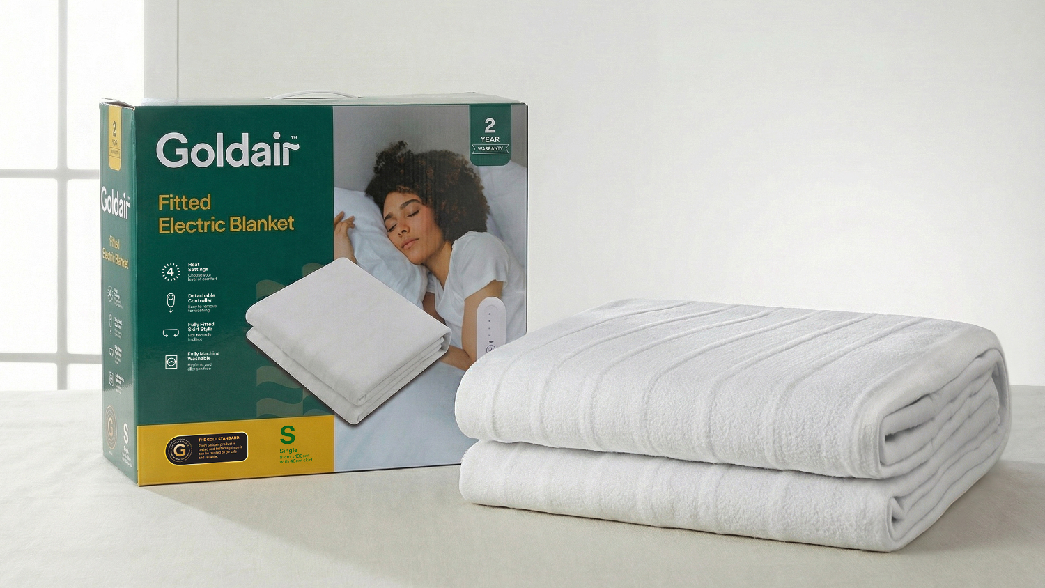 A Goldair Fitted Electric Blanket in a sleek white colour