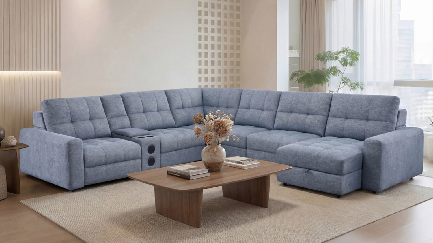 A full view of the Hercules 6 Seater Fabric Modular Electric Recliner Corner Sofa