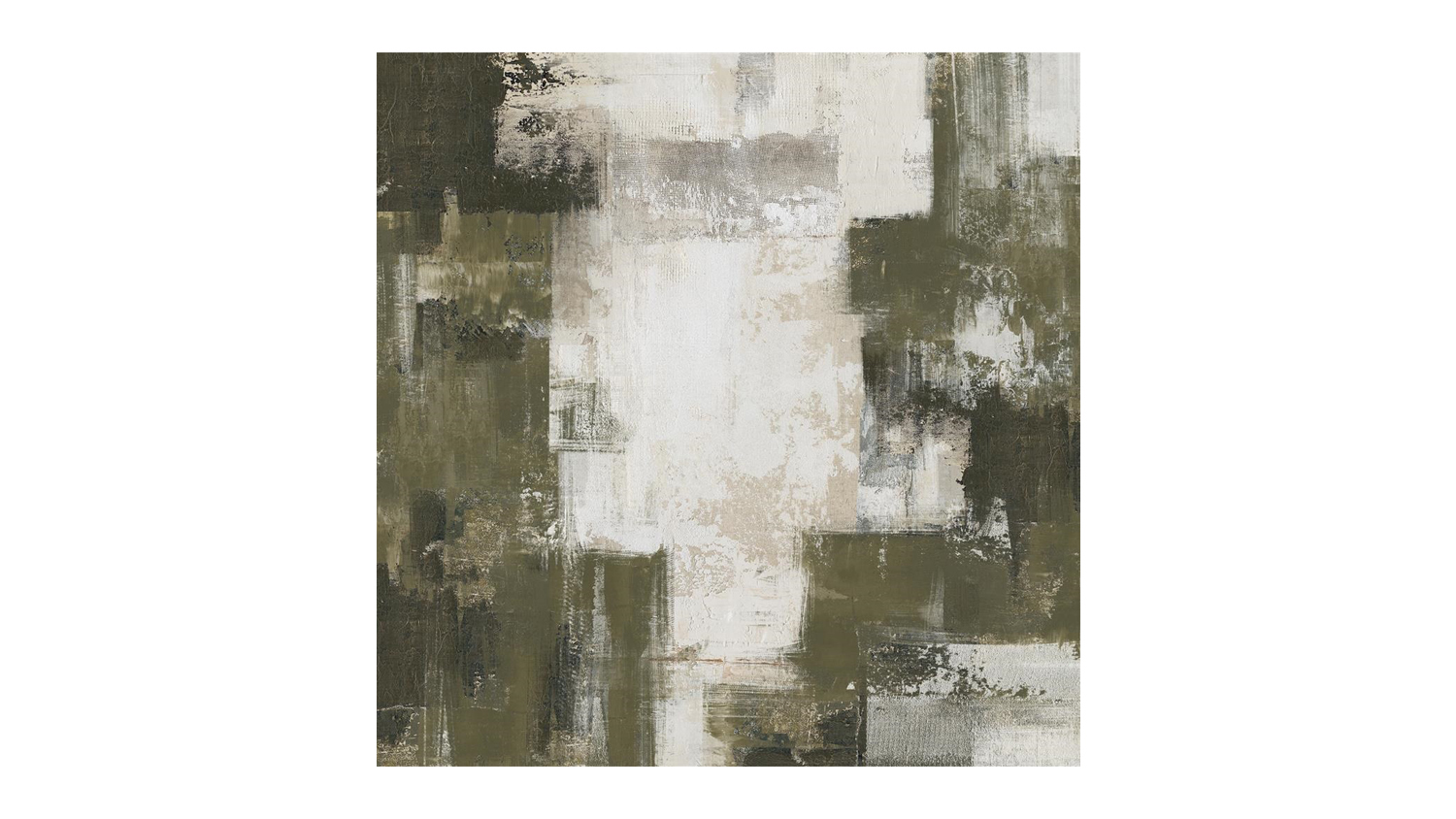 Nidhi B abstract painting in olive green, grey, and white with textured, layered brushstrokes