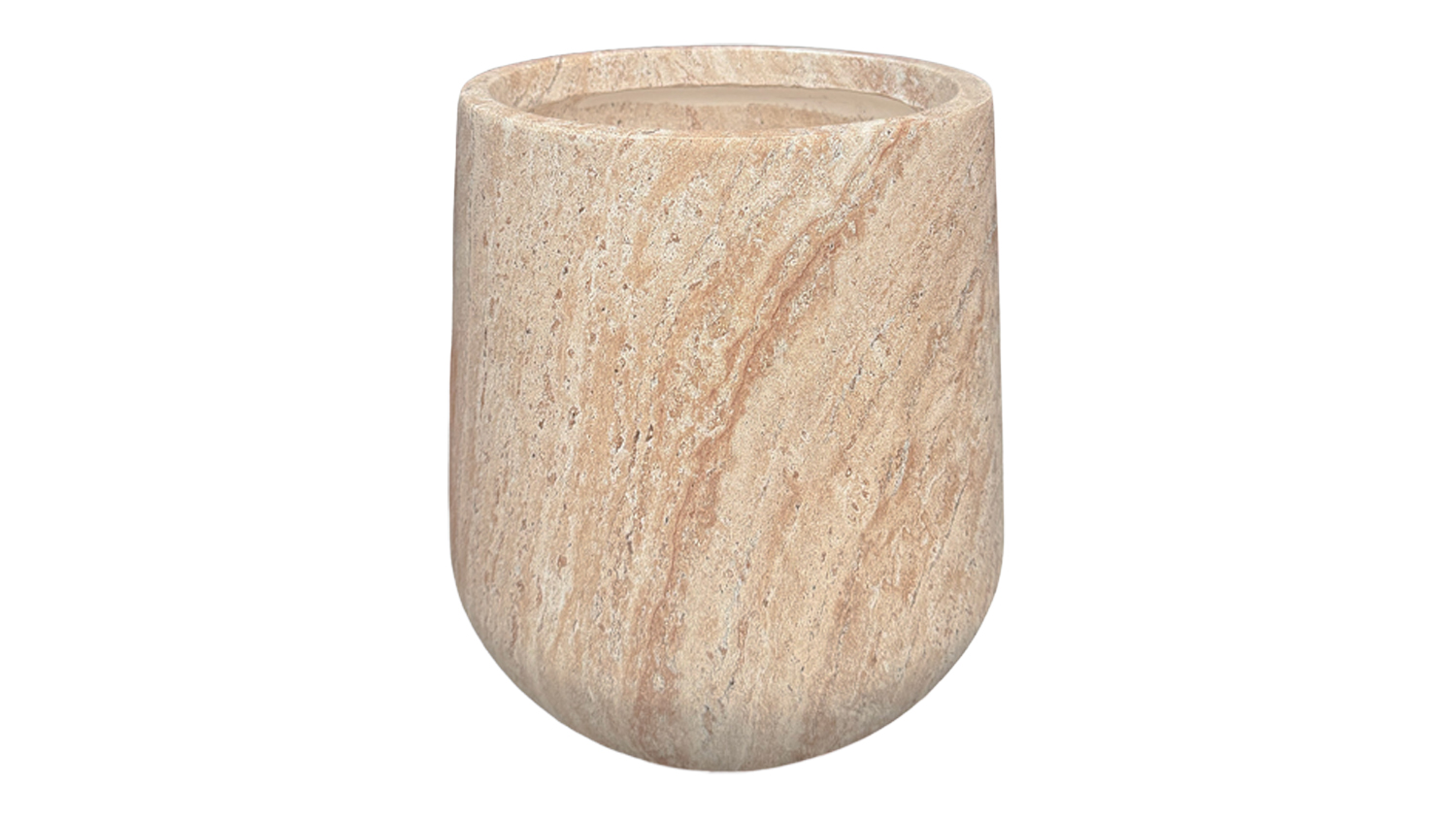 A view of the Bower Travertine MGO Planter in medium