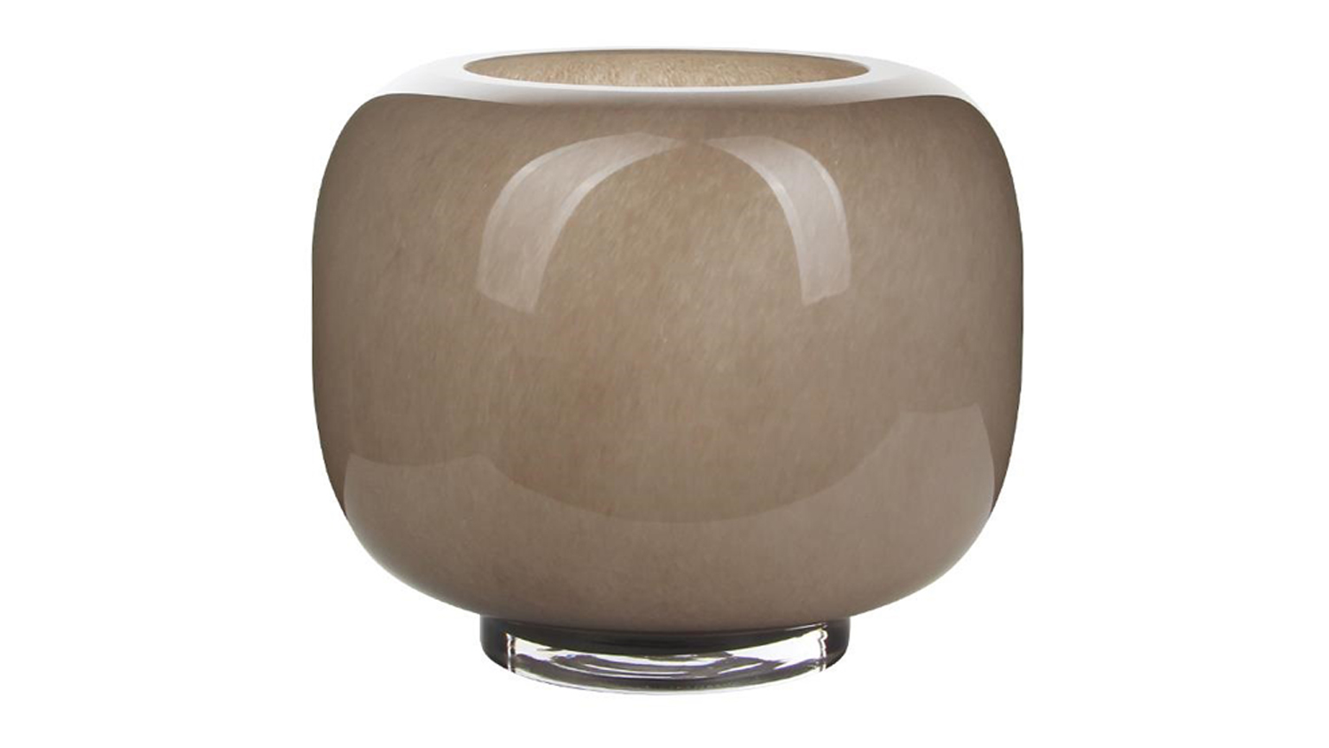 A rounded Remi Mocha glass vase, 26cm, with a translucent brown finish and clear base