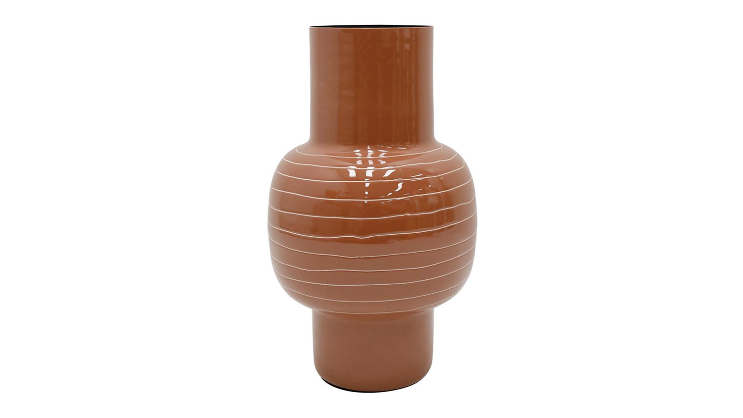 A view of the Remi Desert Brown Gloss Metal Vase