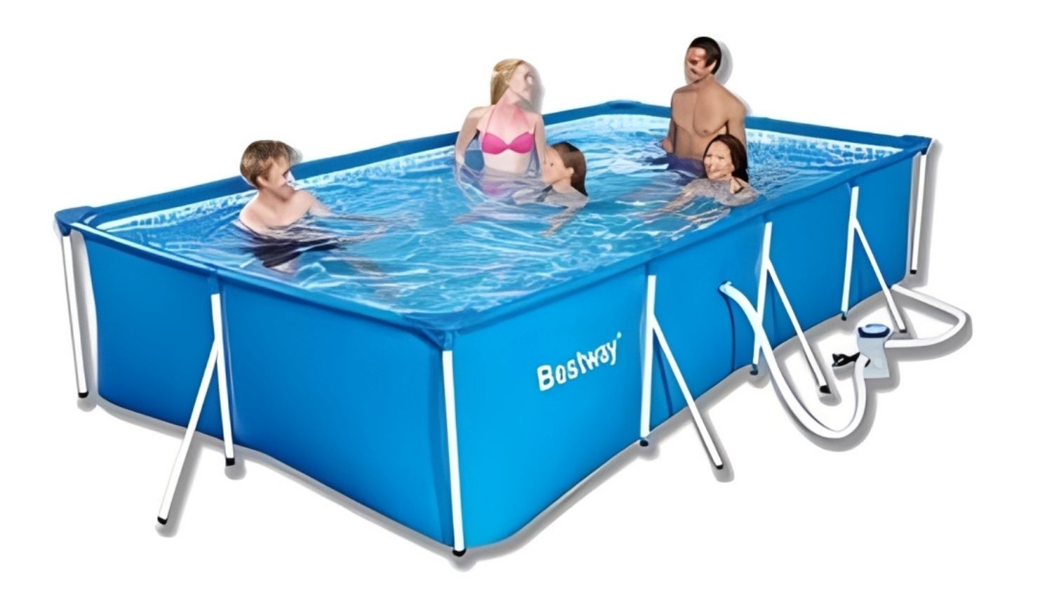 An angled view of the Bestway Deluxe Splash Frame Set in blue finish