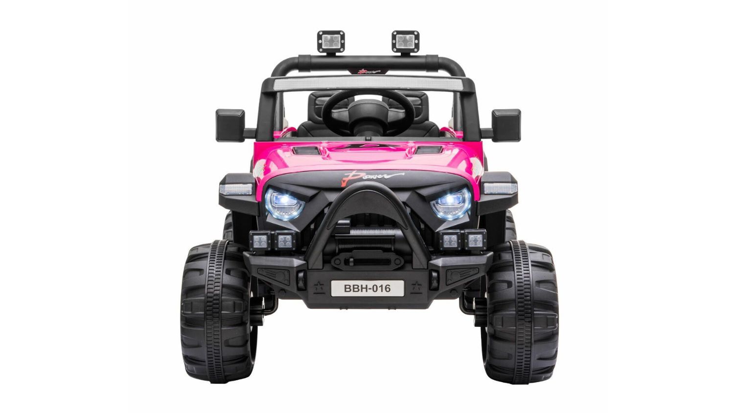 Front view of the Kidbot Remote Control Ride On Car with LED headlights and rugged tyres