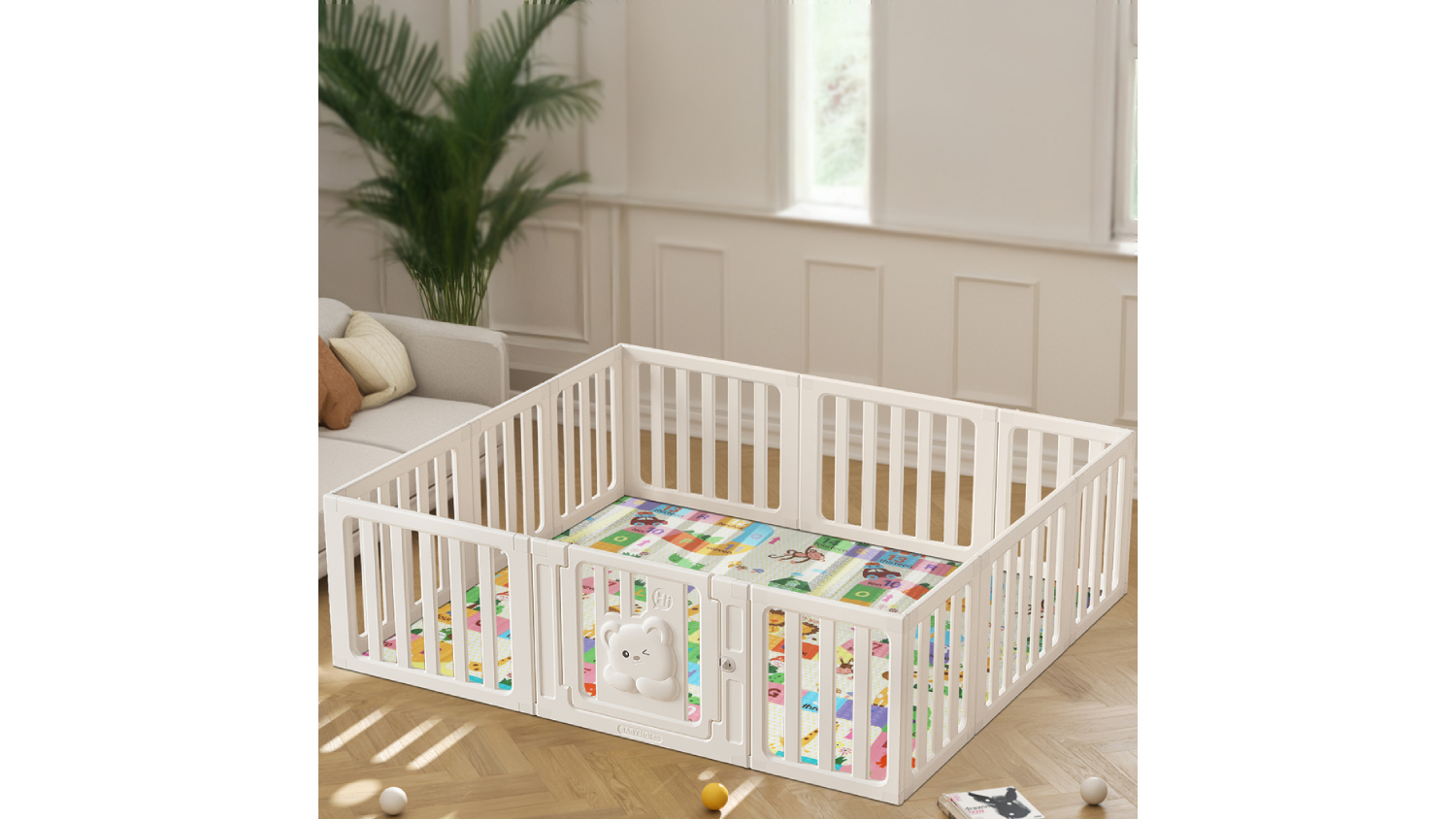 Bopeep Plastic Baby Safety Playpen 12pcs. - Creamy Bear