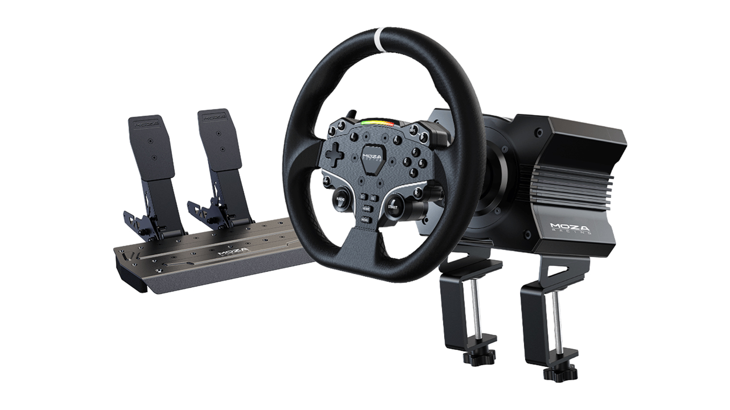 A Moza R5 Direct Drive Racing Simulator Bundle in a sleek black colour