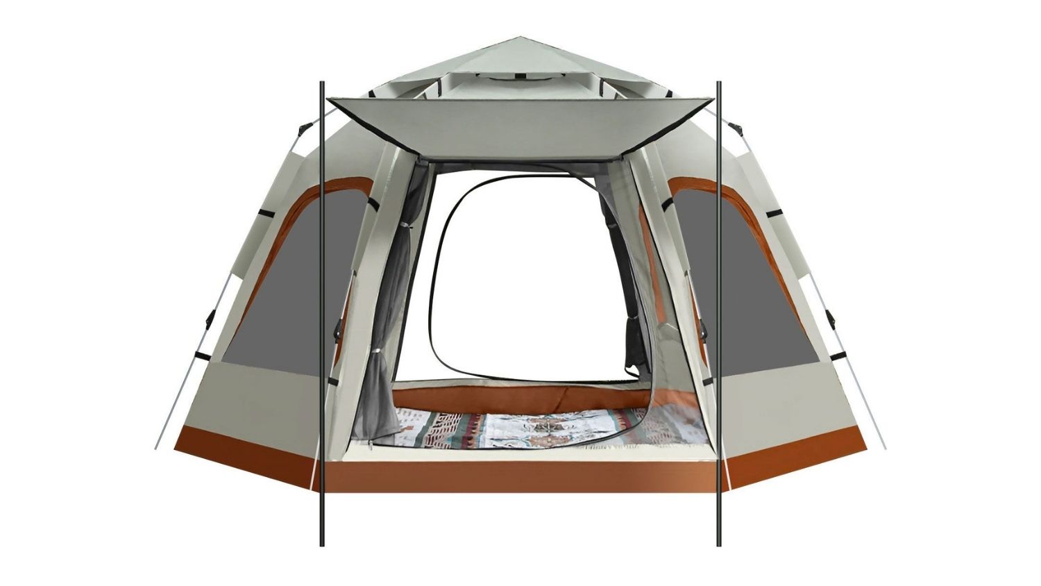 A front-angled view of the OGL 5 Man Auto Pop-Up Tent
