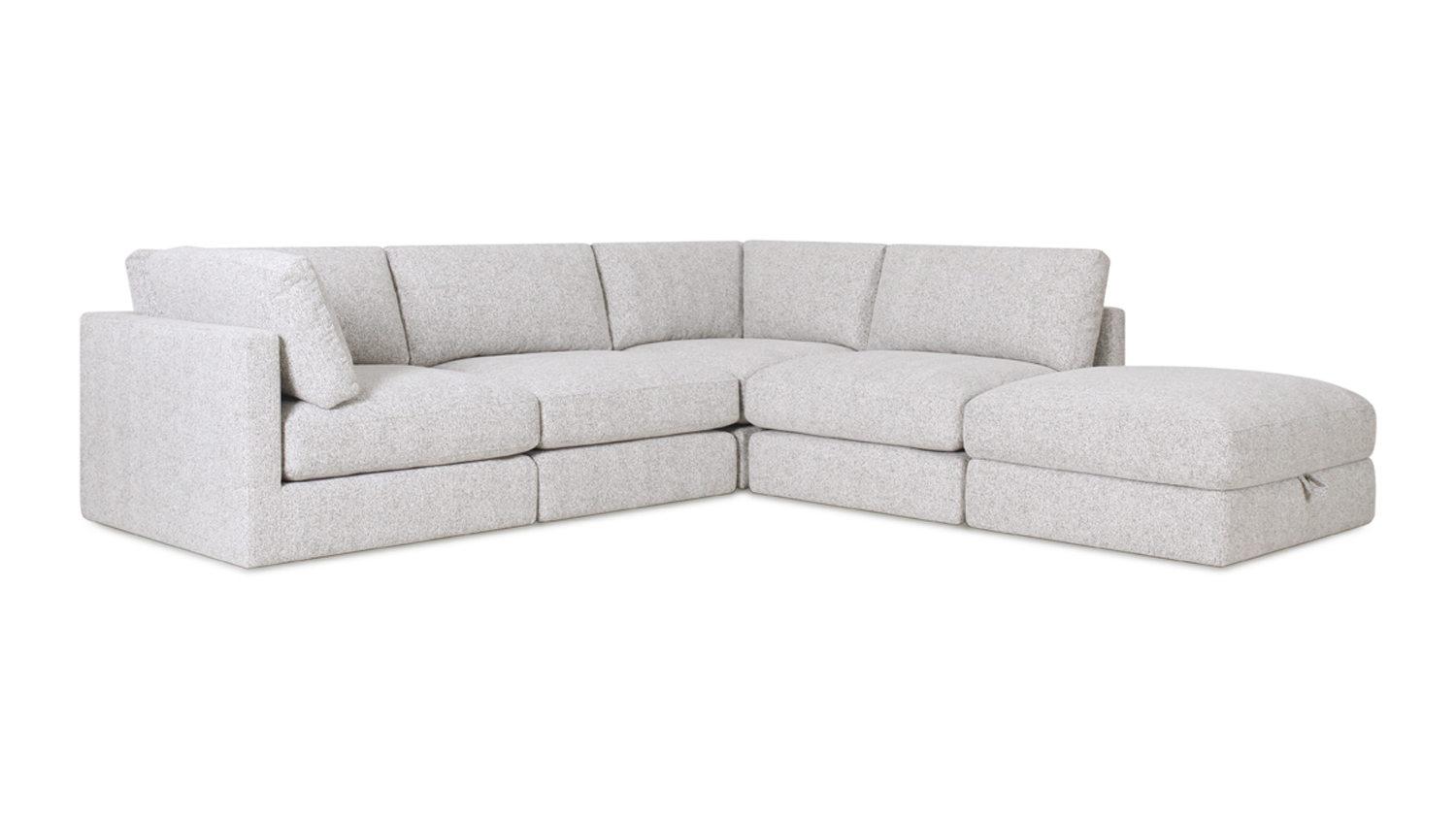 Modern Denver 4 Seater Corner Sofa with a spacious ottoman and plush fabric in Marshmallow colour