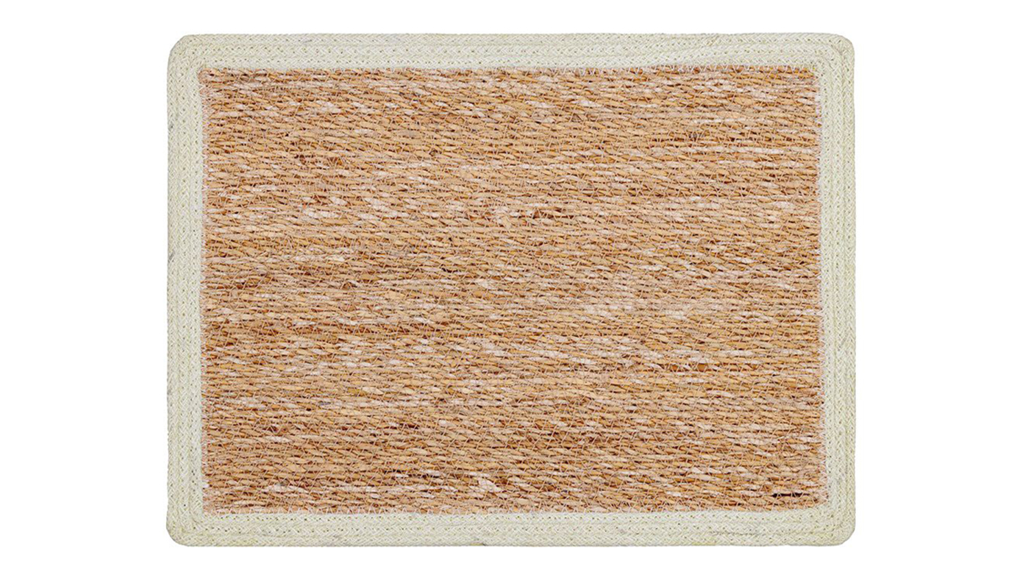 A view of the Seagrass/Jute Rectangle Placemat with White Border