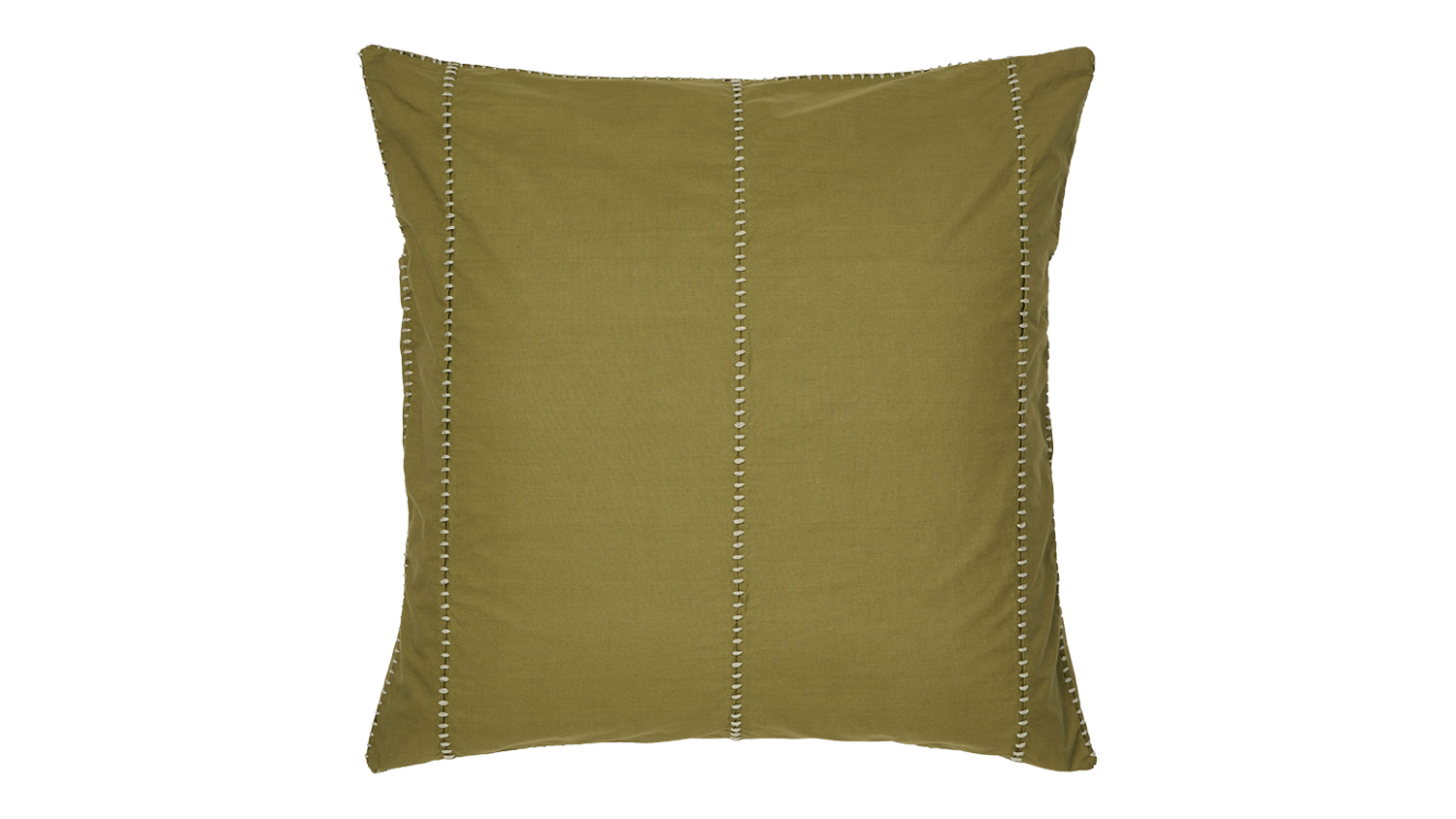 Square Jerome European pillowcase in solid olive‑green fabric featuring vertical decorative stitched lines