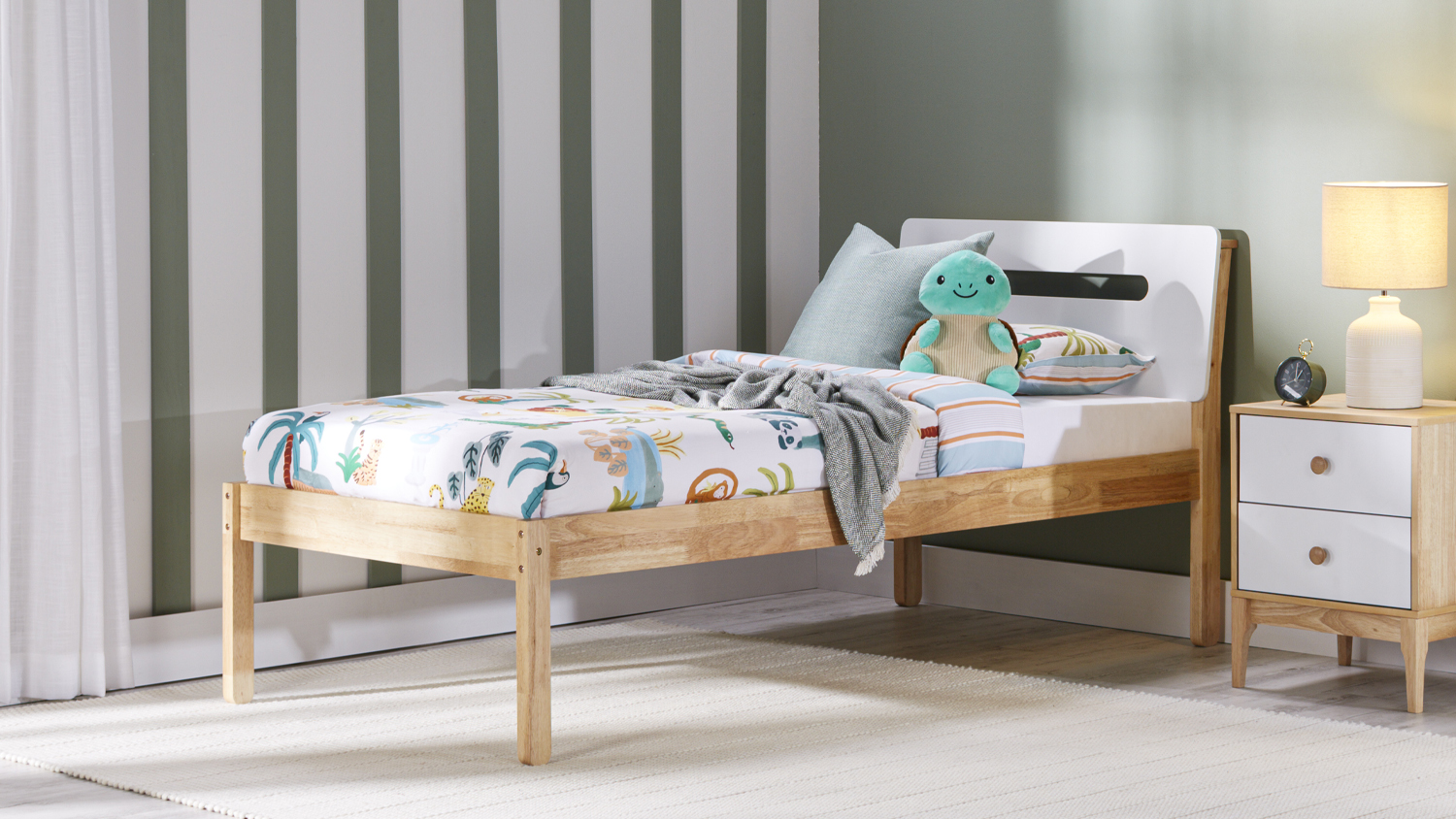 A Jesse Single Bed Frame in a sleek white colour