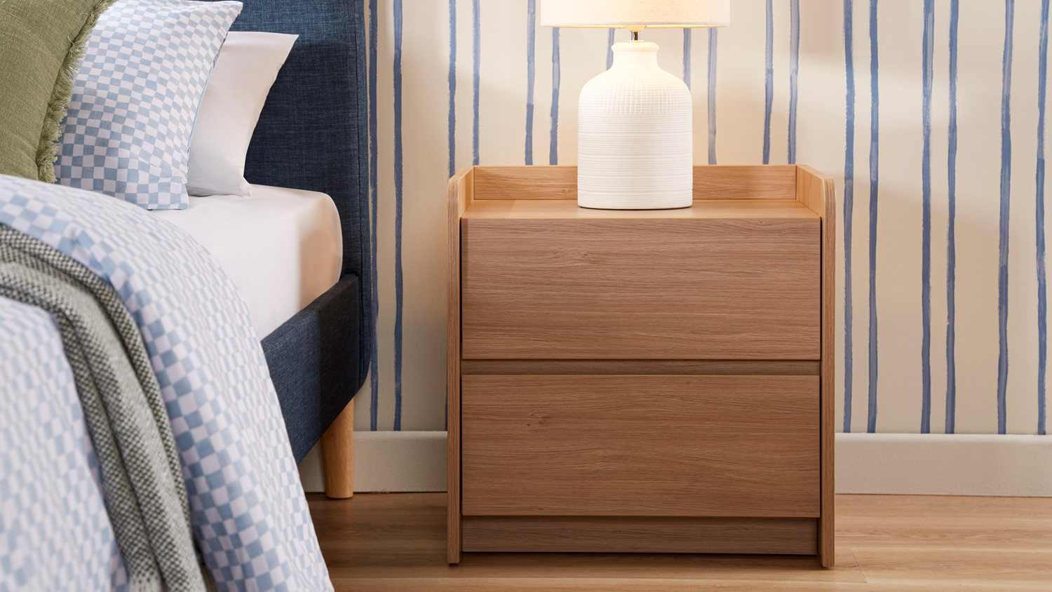 Chelsea 2 Drawer Bedside Table in a sand oak finish